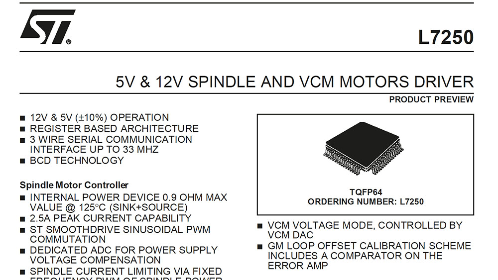 Ausschnitt aus dem Datenblatt des Motor Controller Chips der Festplatte.